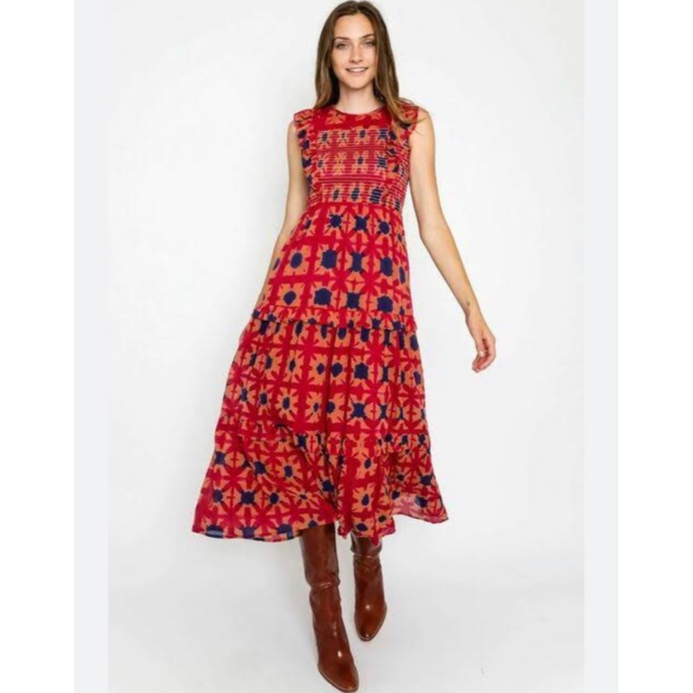 BANJANAN Red Sleeveless Maxi Long Dress